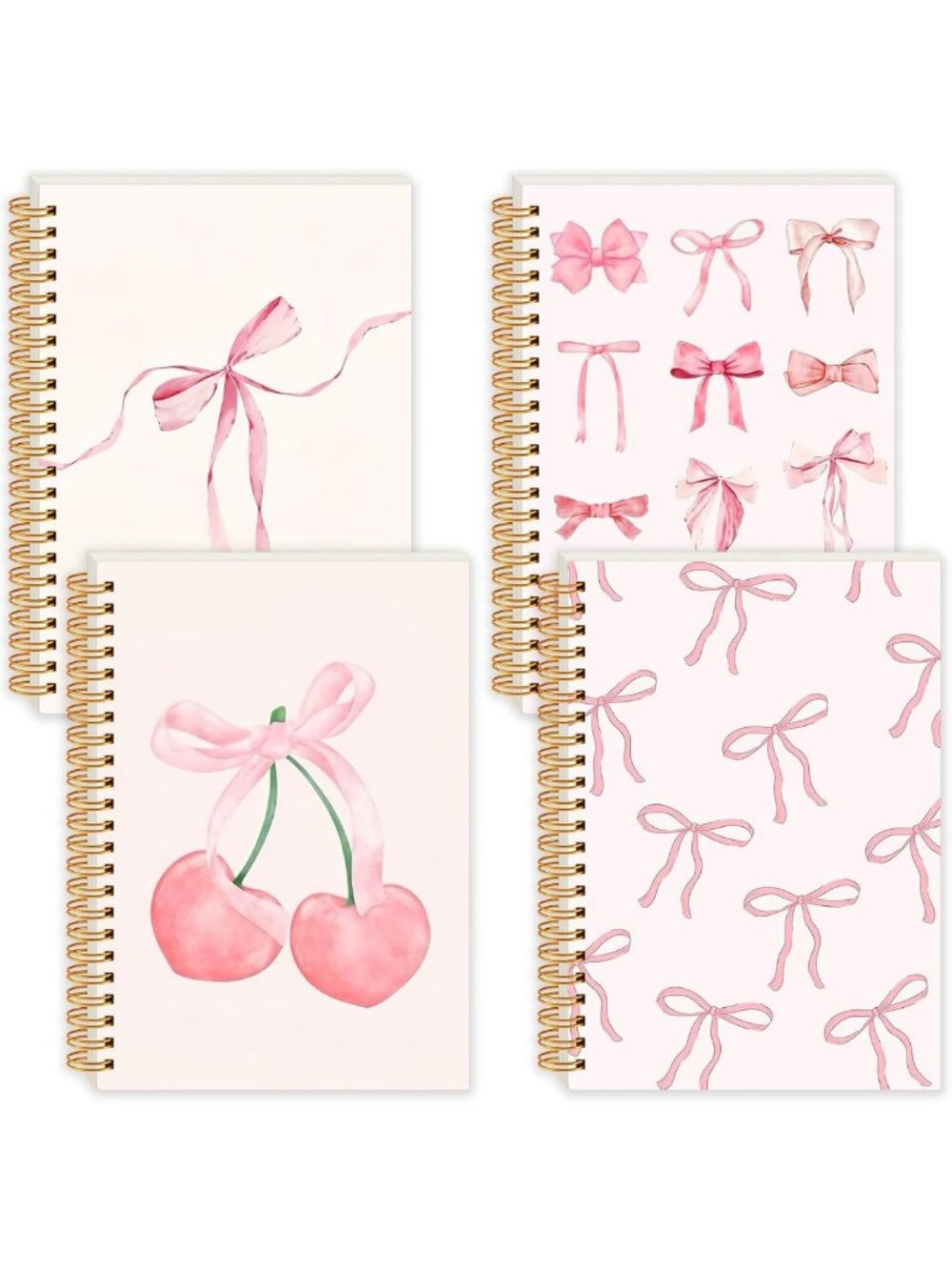 4 Pack Pink Bow A5 Notebooks for Girls - Cute Stationery Set, Perfect Gift